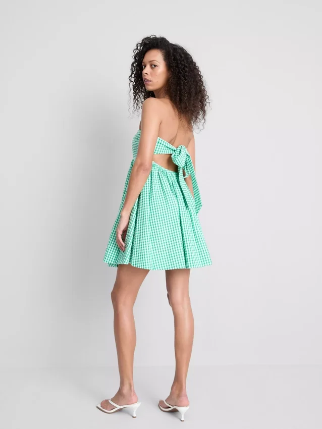 Rochie mini bandeau din bumbac cu imprimeu gingham Rochie mini bandeau din bumbac cu imprimeu gingham