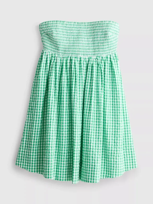 Rochie mini bandeau din bumbac cu imprimeu gingham Rochie mini bandeau din bumbac cu imprimeu gingham