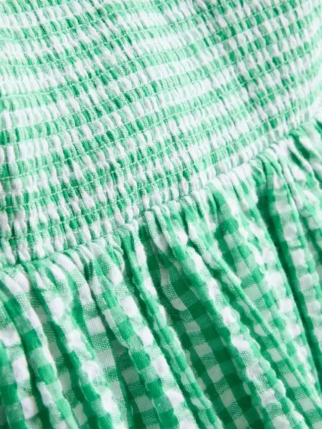 Rochie mini bandeau din bumbac cu imprimeu gingham Rochie mini bandeau din bumbac cu imprimeu gingham