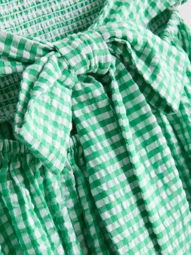 Rochie mini bandeau din bumbac cu imprimeu gingham Rochie mini bandeau din bumbac cu imprimeu gingham