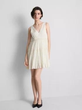 Rochie mini cu decolteu în V, din țesătură șifonată
