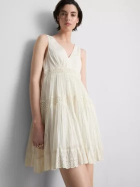 Rochie mini cu decolteu în V, din țesătură șifonată