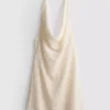 Rochie mini cu guler tip cowl, croșetată, cu bretele
