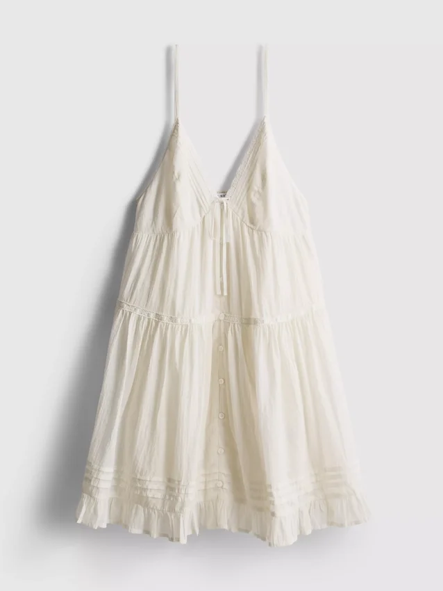 Rochie mini cu volane și bordură din dantelă Paula Echevarría Rochie mini cu volane și bordură din dantelă Paula Echevarría
