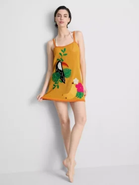 Rochie mini de plajă croșetată și brodată