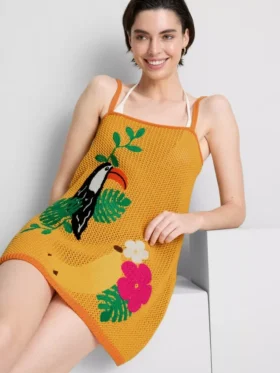 Rochie mini de plajă croșetată și brodată