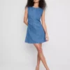 Rochie mini din denim de bumbac, cu croi în A
