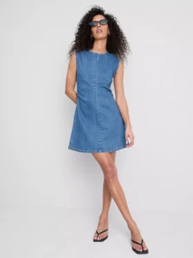 Rochie mini din denim de bumbac, cu croi în A Rochie mini din denim de bumbac, cu croi în A