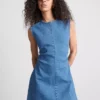 Rochie mini din denim de bumbac, cu croi în A