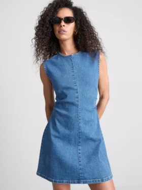 Rochie mini din denim de bumbac, cu croi în A Rochie mini din denim de bumbac, cu croi în A