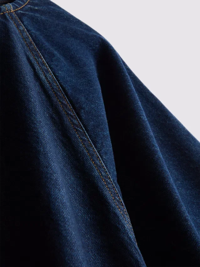 Rochie mini din denim de bumbac cu mâneci bufante Rochie mini din denim de bumbac cu mâneci bufante