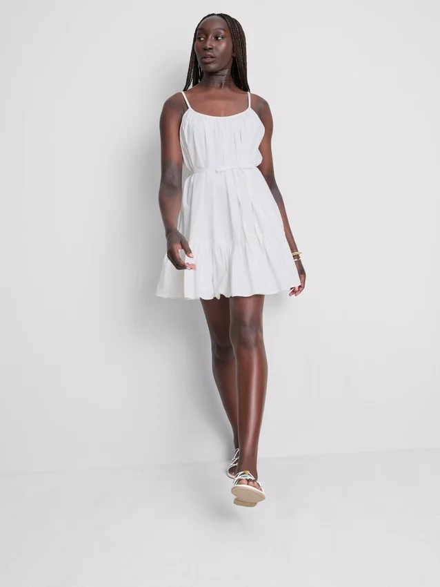Rochie mini din poplin cu bretele și volane Rochie mini din poplin cu bretele și volane