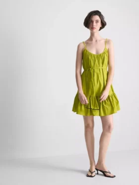 Rochie mini din poplin cu bretele și volane