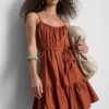 Rochie mini din poplin cu bretele și volane Rochie mini din poplin cu bretele și volane