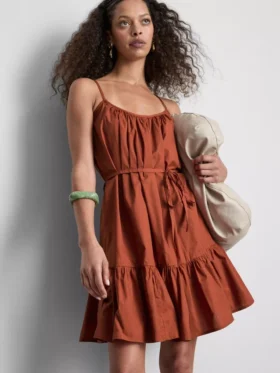 Rochie mini din poplin cu bretele și volane