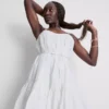 Rochie mini din poplin cu bretele și volane Rochie mini din poplin cu bretele și volane