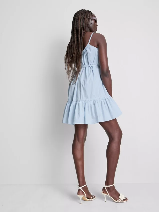 Rochie mini din poplin cu bretele și volane Rochie mini din poplin cu bretele și volane
