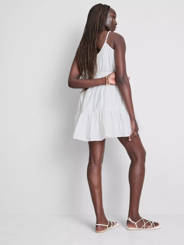 Rochie mini din poplin cu bretele și volane Rochie mini din poplin cu bretele și volane
