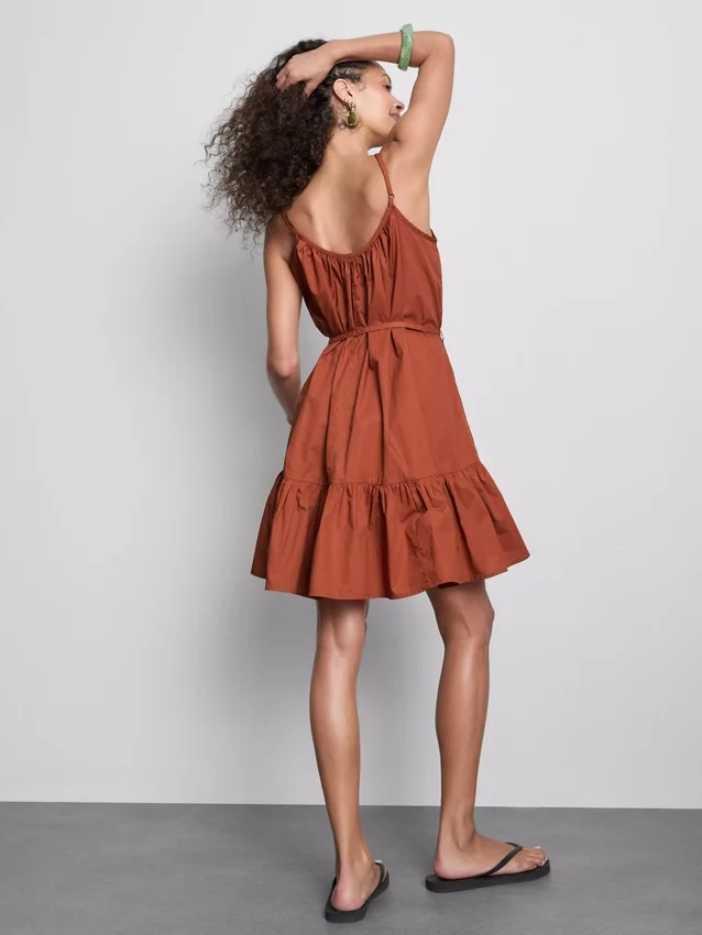 Rochie mini din poplin cu bretele și volane Rochie mini din poplin cu bretele și volane