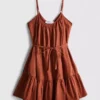 Rochie mini din poplin cu bretele și volane Rochie mini din poplin cu bretele și volane