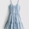 Rochie mini din poplin cu bretele și volane Rochie mini din poplin cu bretele și volane