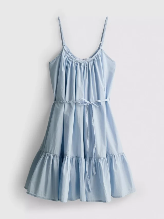 Rochie mini din poplin cu bretele și volane Rochie mini din poplin cu bretele și volane