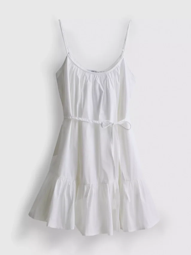 Rochie mini din poplin cu bretele și volane Rochie mini din poplin cu bretele și volane