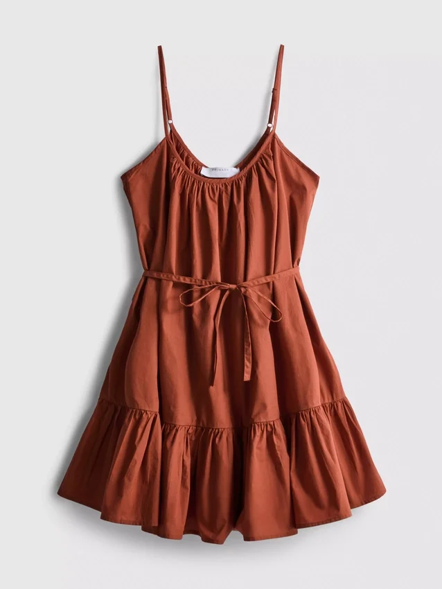 Rochie mini din poplin cu bretele și volane Rochie mini din poplin cu bretele și volane