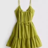 Rochie mini din poplin cu bretele și volane Rochie mini din poplin cu bretele și volane