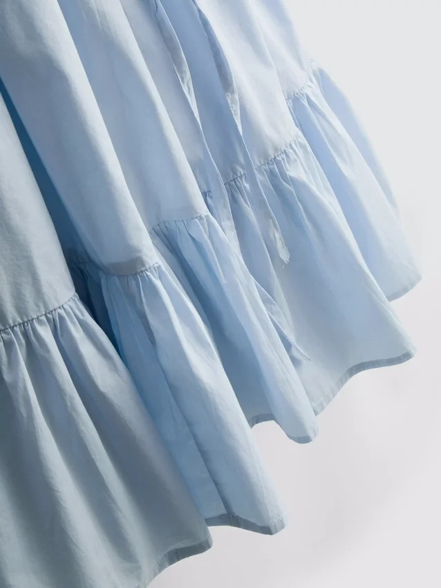 Rochie mini din poplin cu bretele și volane Rochie mini din poplin cu bretele și volane