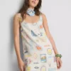 Rochie mini dreaptă cu imprimeu
