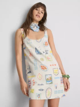 Rochie mini dreaptă cu imprimeu