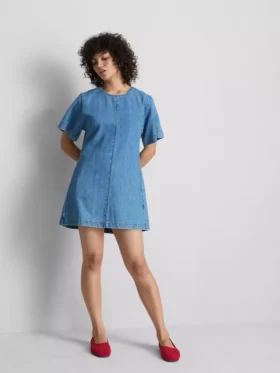 Rochie mini dreaptă din denim de bumbac Rochie mini dreaptă din denim de bumbac
