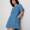 Rochie mini dreaptă din denim de bumbac Rochie mini dreaptă din denim de bumbac