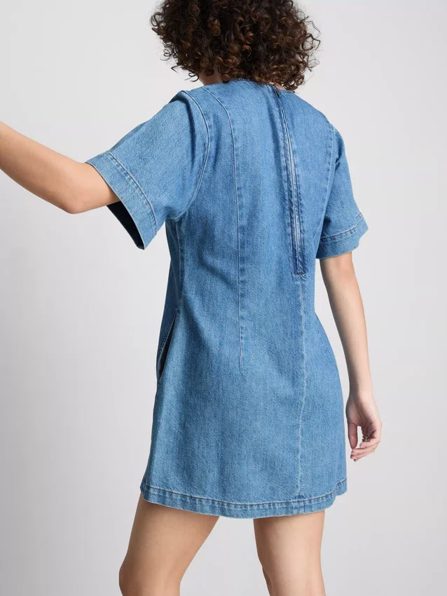 Rochie mini dreaptă din denim de bumbac Rochie mini dreaptă din denim de bumbac