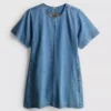 Rochie mini dreaptă din denim de bumbac Rochie mini dreaptă din denim de bumbac