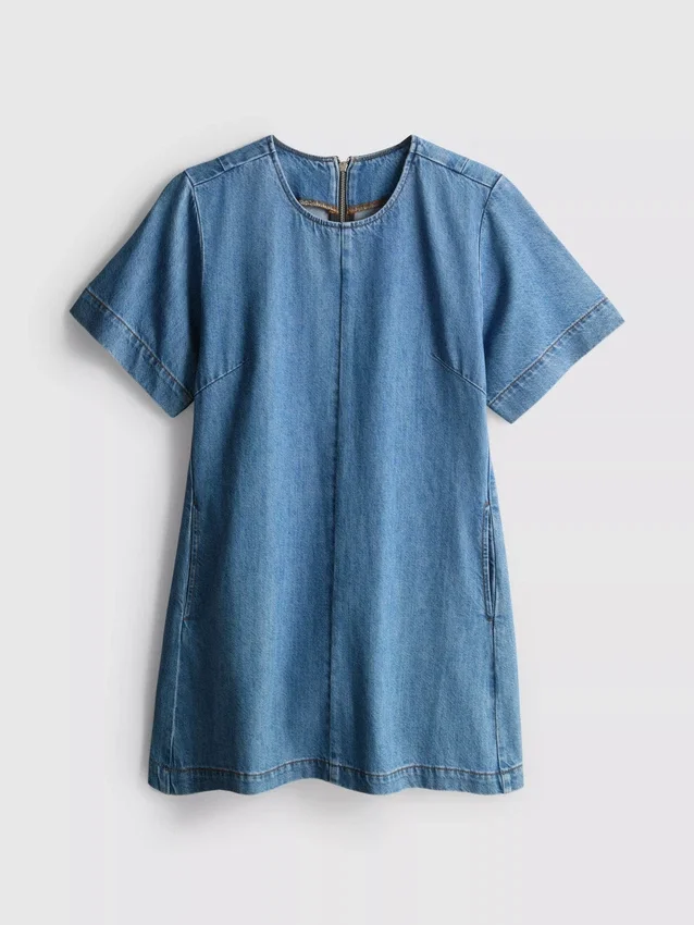 Rochie mini dreaptă din denim de bumbac Rochie mini dreaptă din denim de bumbac