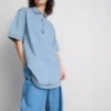 Rochie mini dreaptă din denim de bumbac, cu guler Rochie mini dreaptă din denim de bumbac, cu guler