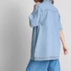 Rochie mini dreaptă din denim de bumbac, cu guler Rochie mini dreaptă din denim de bumbac, cu guler