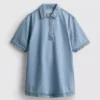 Rochie mini dreaptă din denim de bumbac, cu guler Rochie mini dreaptă din denim de bumbac, cu guler