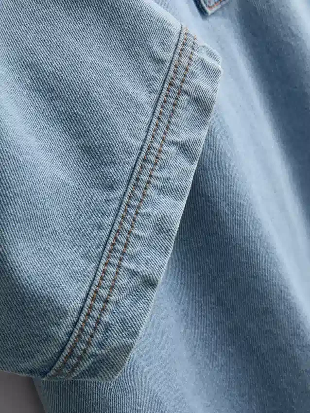 Rochie mini dreaptă din denim de bumbac, cu guler Rochie mini dreaptă din denim de bumbac, cu guler