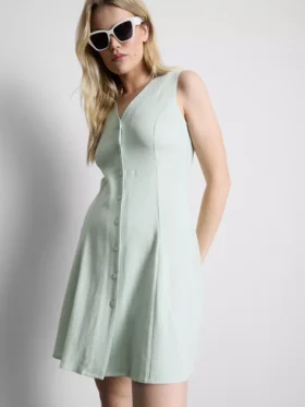 Rochie mini fără mâneci, cu decolteu în V