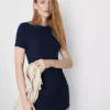 Rochie mini tip cămășă, mulată, cu nervuri Rochie mini tip cămășă, mulată, cu nervuri