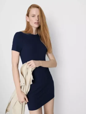 Rochie mini tip cămășă, mulată, cu nervuri