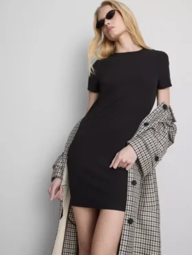 Rochie mini tip cămășă, mulată, cu nervuri
