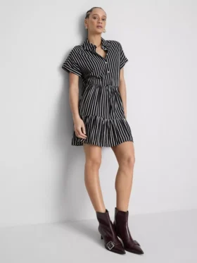 Rochie mini tip cămașă, cu dungi și straturi