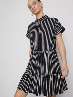 Rochie mini tip cămașă, cu dungi și straturi