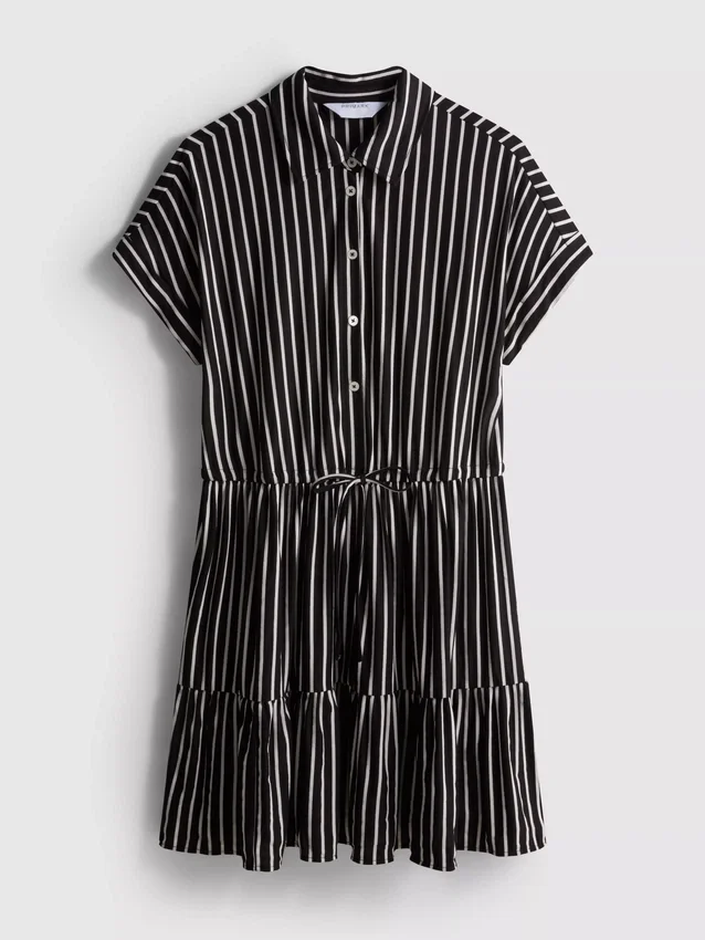 Rochie mini tip cămașă, cu dungi și straturi Rochie mini tip cămașă, cu dungi și straturi