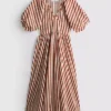 Rochie smock din bumbac cu dungi, lungime midi-ax Rochie smock din bumbac cu dungi, lungime midi-ax
