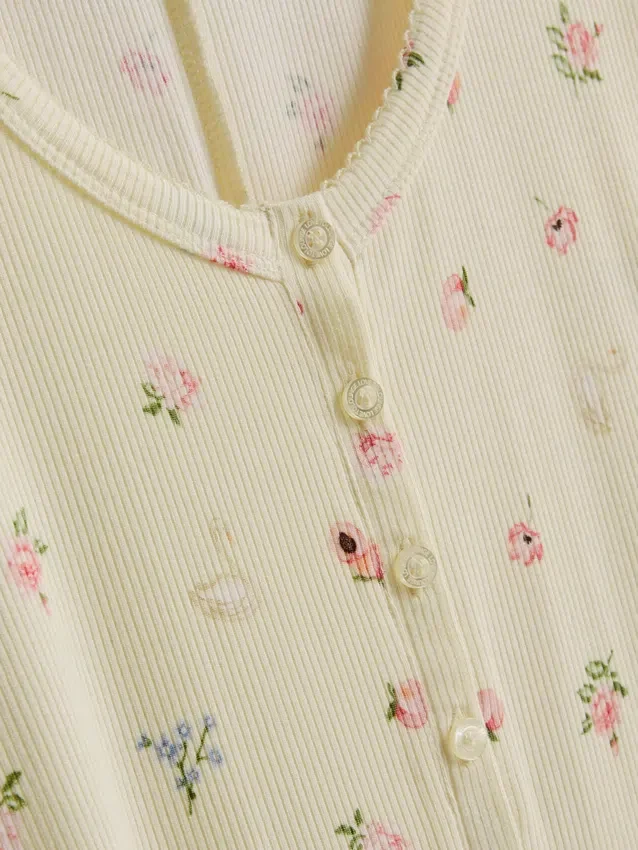 Salopetă de dormit cu imprimeu floral și nervuri Salopetă de dormit cu imprimeu floral și nervuri
